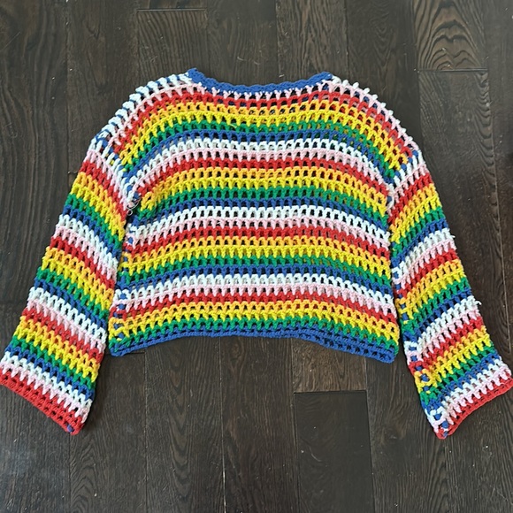 Crochet Knit Rainbow Long Sleeve Top with Bell Sleeves Multicolour • Small - Picture 2 of 2